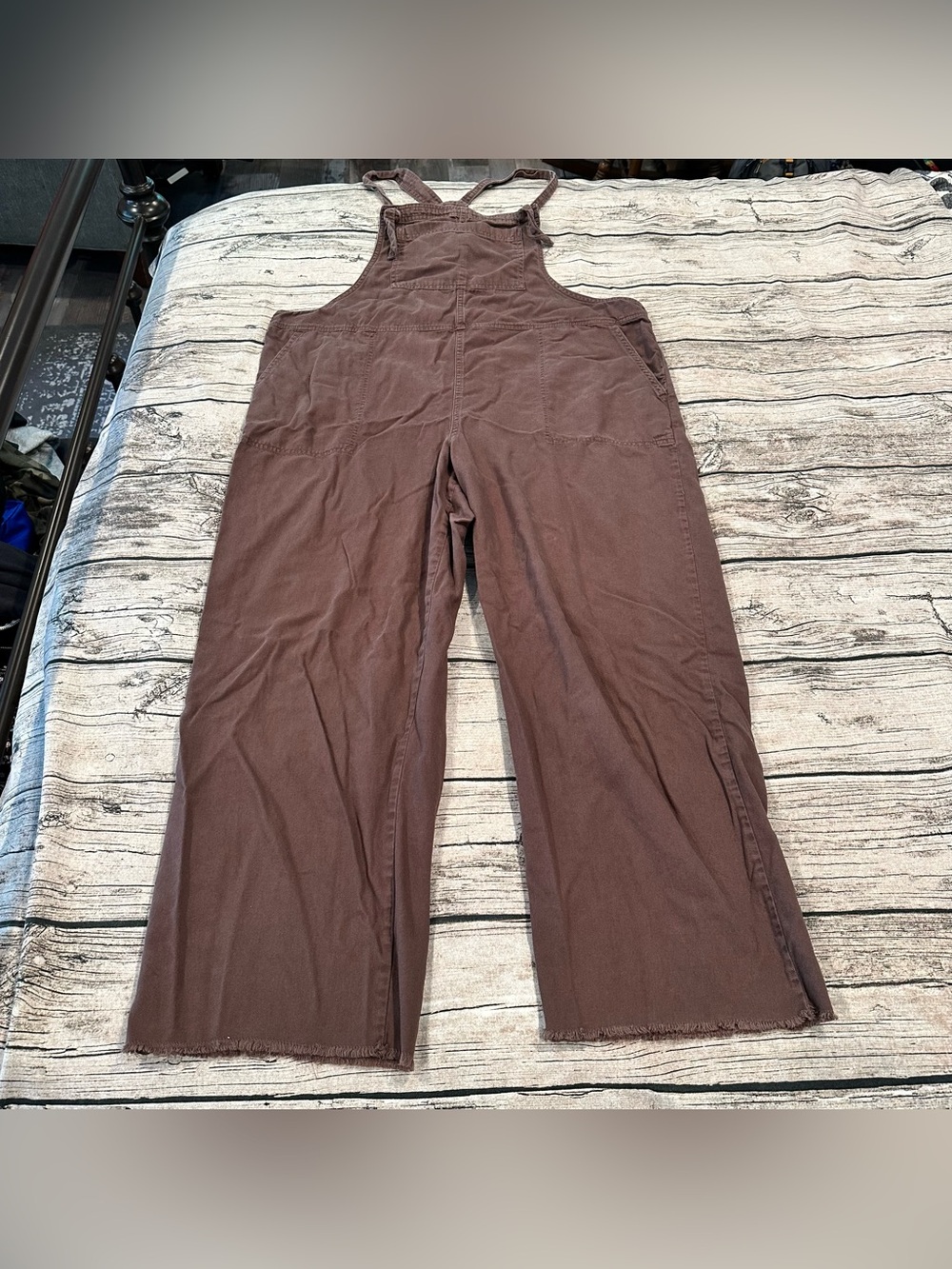 Aerie Lightweight Cotton Brown Cropped Overalls Size Large